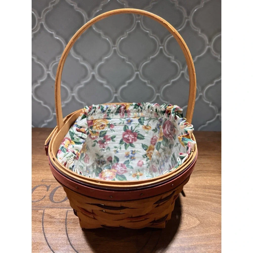 Longaberger Easter Basket 1995 With Floral Liner‎ And Plastic Protector